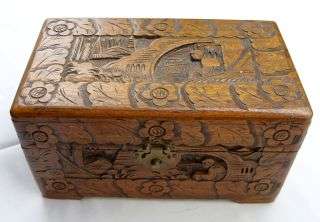 CHINESE CARVED WOODEN JEWELLERY BOX - POSTAGE R40