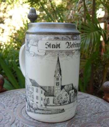 LOVELY GERMAN TANKARD WITH PEWTER LID AND ACORN KNOP - POSTAGE R40