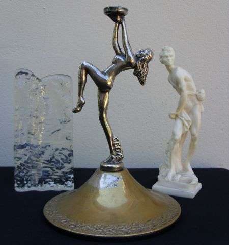 ART DECO NUDE STAND - DAVID RESIN STATUE - SINGLE FLOWER GLASS VASE - POSTAGE R40