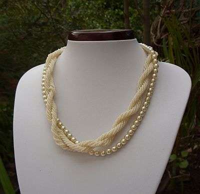VINTAGE BEAD AND FAUX PEARL NECKLACE