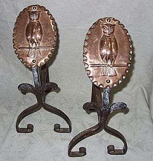 A pair of Victorian fireplace tools rests - Owl motif - rare item !!!