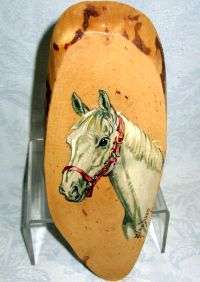 A wooden wall hanging with a genuine original signed painting of a horse by Alma Dixon