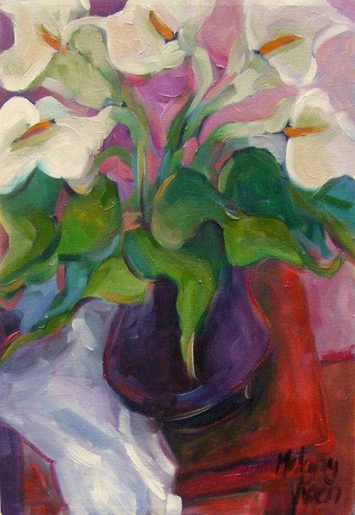 Arums - Oil Painting by SA artist, Melany Koen - 440 x 300 x 44mm