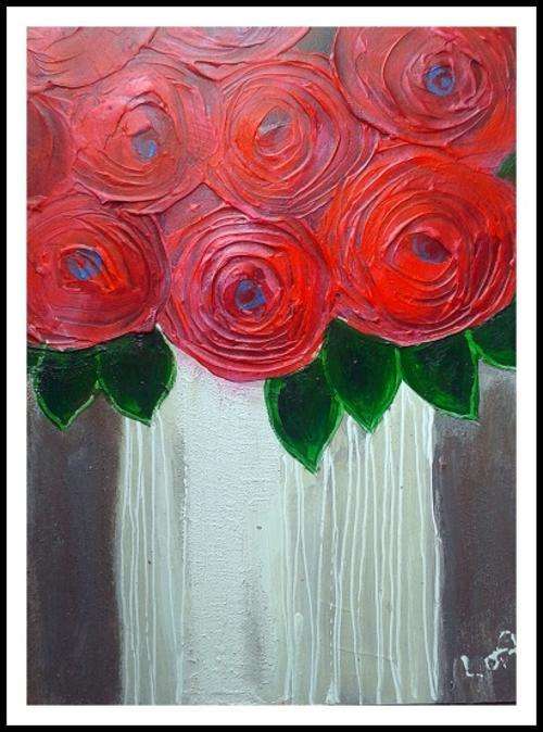 Red roses -  Acrylic by SA artist, Lofty - 300mm x 400mm