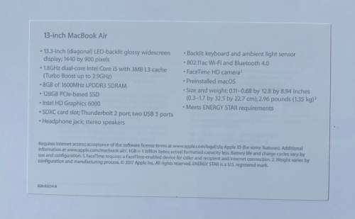 APPLE MACBOOK AIR 2017 13 INCH i5 128GB - SEALED - 12 MONTHS WARRANTY