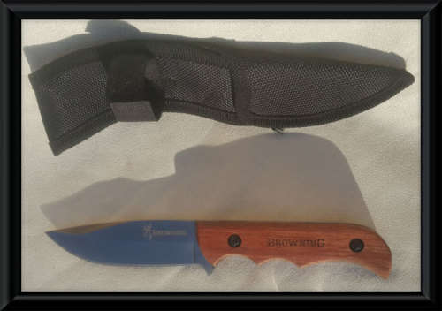 BROWNING CAMPING OUTDOOR SURVIVAL KNIFE WITH ROSEWOOD HANDLE New