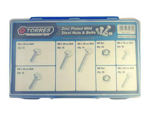 Assorted Zinc Plated Mild Steel Hex Bolt and Nuts - QTY 150