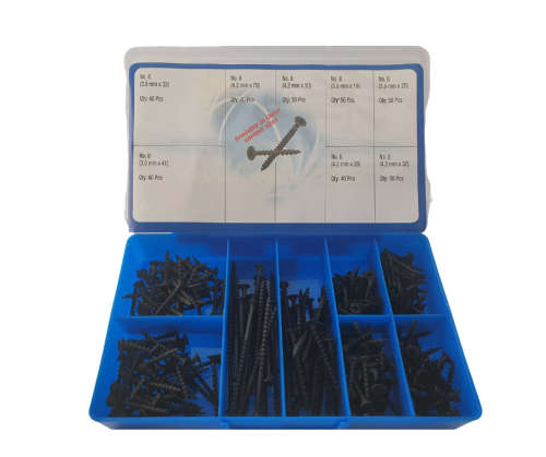 Assorted Drywall Screws (Csk Phillips Head ) Course Thread , Black Phospahte -Qty 300
