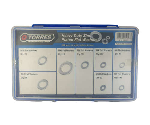 Assorted Flat Washers Heavy Duty (Zinc Plated) - Qty 500