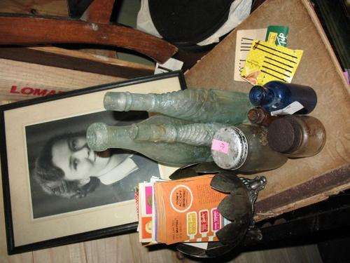 OLD BOTTLES AND SOME KITCHEN ITEM