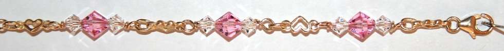 9k / 9ct gold BRACELET: Hearts, Pink & Clear Swarovski crystal GLAMOROUS. Ready for you. Last one!