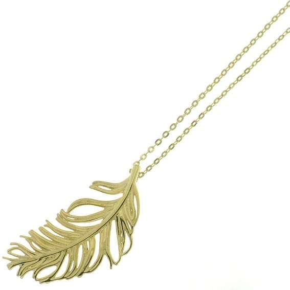 9k / 9ct gold CHAIN / NECKLACE: feather, 42cm-47cm