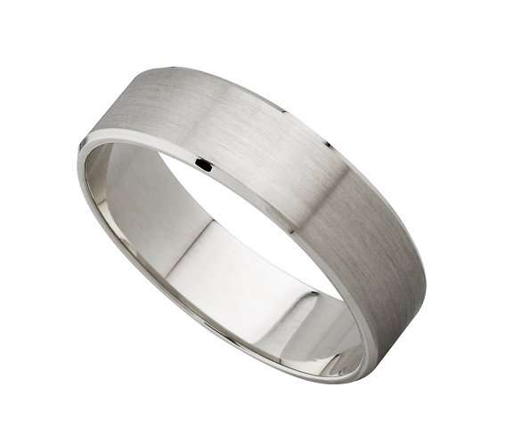 9k / 9ct white gold flat WEDDING BAND, 4mm wide, brushed, size Q, R or S