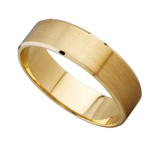 9k / 9ct yellow gold flat WEDDING BAND, 6mm wide, brushed, size Y