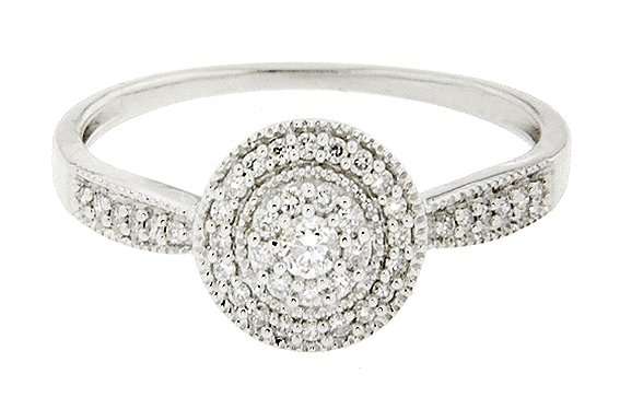 9k / 9ct white gold Engagement or Dress cluster RING: diamonds