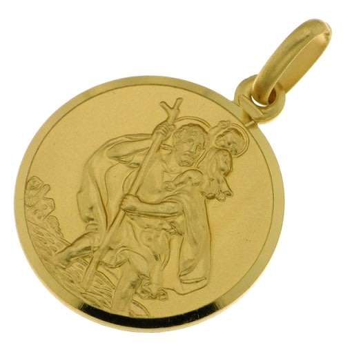Large 9k / 9ct gold Saint Christopher disc, 22mm. Fine Italian detail. Last one!