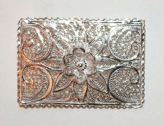 Rectangular filigree BROOCH: sterling silver. Exquisite. Ready for you. Last one!