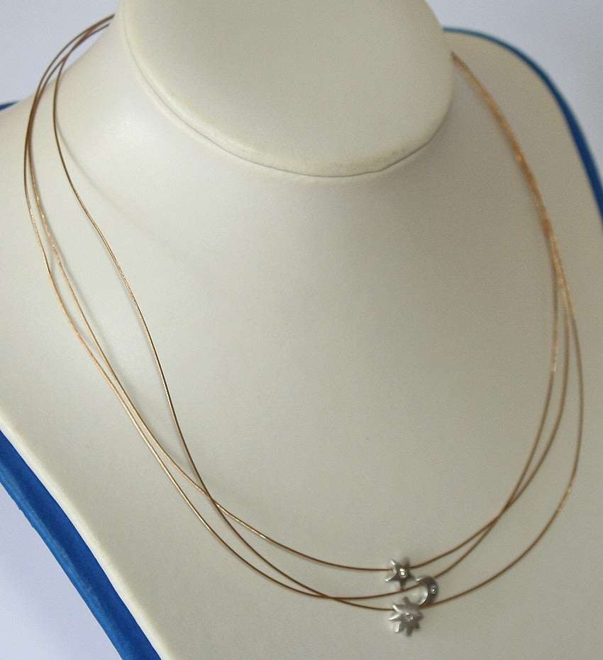 REDUCED MADLY - Triple Necklace: 9k / 9ct gold & diamonds =sun, moon, star. Ready for you. Last one!