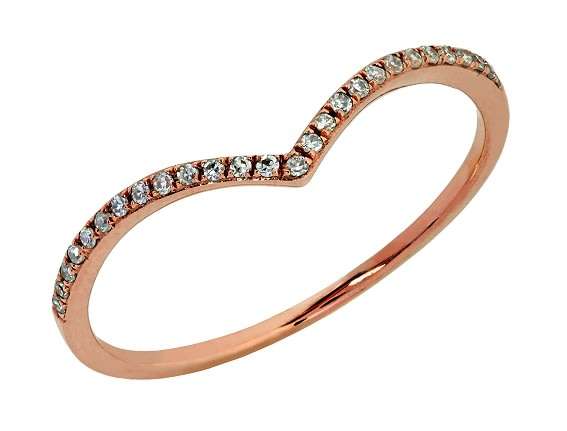 9k / 9ct rose gold curved, pointed Eternity RING: 0.08cttw diamonds, size L, M or N