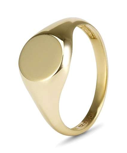9k / 9ct yellow gold round Signet RING, 9mm diameter, size J or L