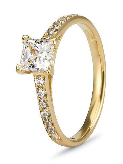 9k / 9ct yellow gold Engagement or Dress RING: Princess & RBC simulated diamonds GLAMOROUS