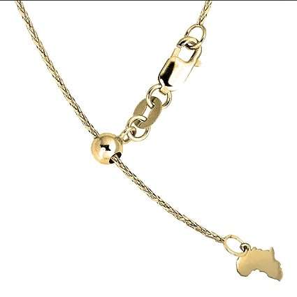 9k / 9ct gold CHAIN: Wheat or Spiga link, 0.9mm wide, adjustable to 50cm, map of Africa