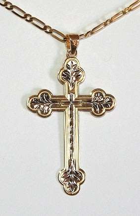 9k / 9ct gold CROSS: yellow & white, reversible, sumptuous detailing. Ready for you. Last one!