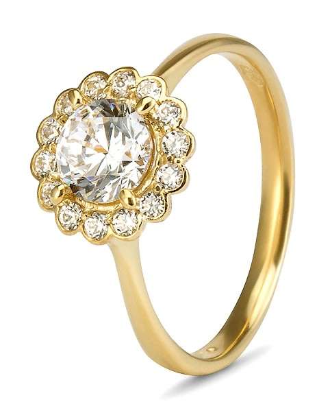 9k / 9ct yellow gold Engagement or Dress petal halo RING: simulated diamonds  GLAMOROUS