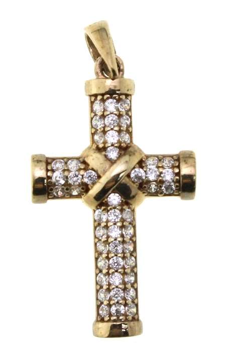 9k / 9ct gold crossover CROSS: simulated diamonds =GLAMOROUS. Last one!