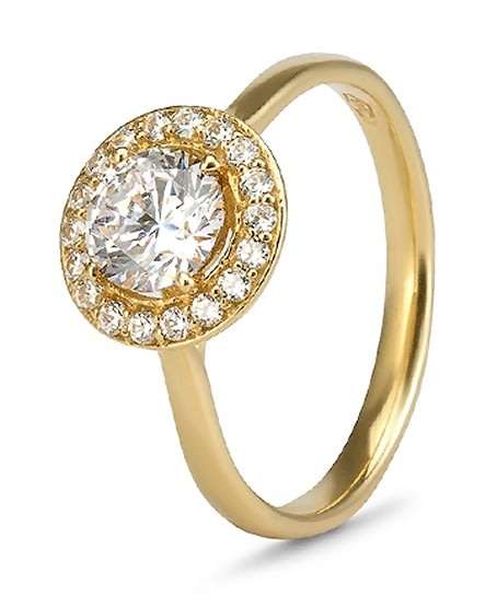 9k / 9ct yellow gold Engagement or Dress halo RING: simulated diamonds =GLAMOROUS
