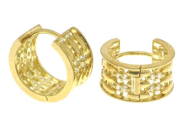 9k / 9ct gold huggie Earrings: simulated diamonds, highly detailed GLAMOROUS. Last pair!