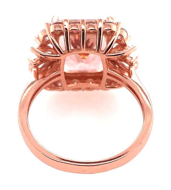 RING: square CZ Morganite & CZ halo, 18mm wide, sterling silver, rose gold plated GLAMOROUS
