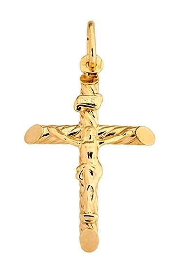 9k / 9ct gold CRUCIFIX: rope detail, 33mm long