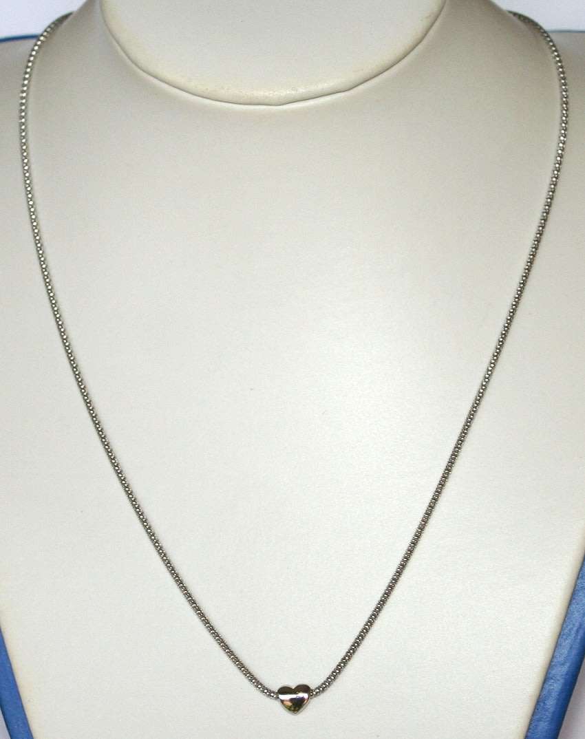 9k / 9ct white gold Fope or Popcorn CHAIN, heart slider pendant. Ready for you. Last one!