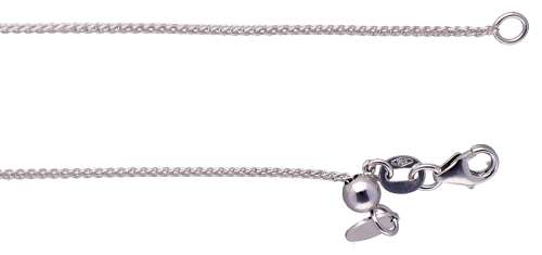 9k / 9ct white gold CHAIN: Wheat or Spiga link, 0.9mm wide, adjustable to 50cm