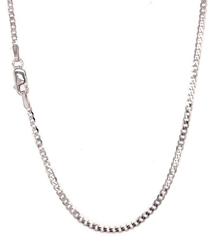 9k / 9ct white gold CHAIN: bevelled curb link, 1.9mm wide, 45cm. Limited!