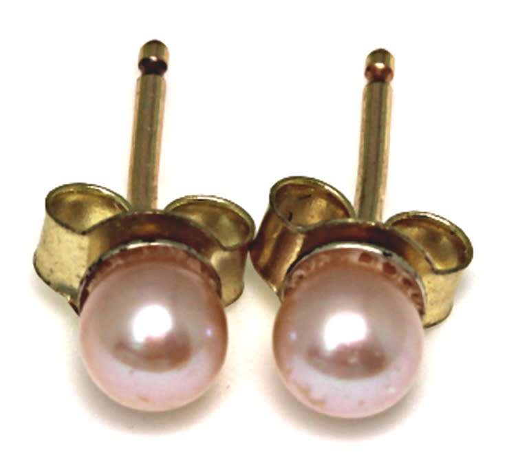 8k / 8ct gold & pearl stud EARRINGS: peach, 4-5mm