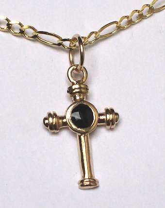 Cross = 9ct yellow gold & black centre piece