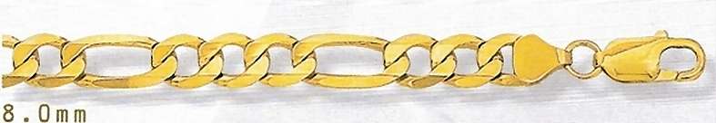 9ct gold CHAIN: 3+1 Figaro, 8mm wide, 65cm