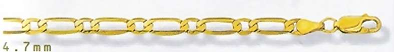 9ct gold BRACELET: 1+1 Figaro, 4.7mm wide, 19cm