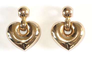 9k / 9ct gold Heart DROPS =GLAMOROUS. Ready for you. Last pair!