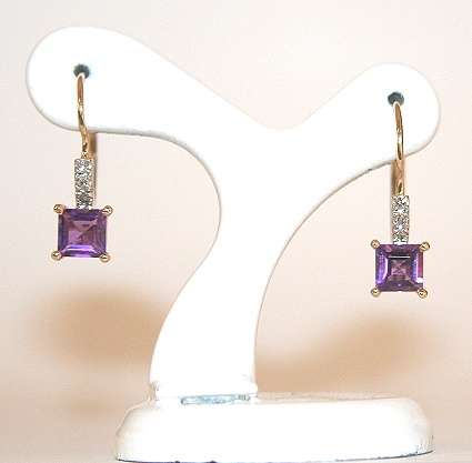 9ct gold EARRINGS: Amethysts, diamonds = REDUCED