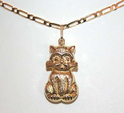 9ct gold LARGE Cat Pendant / Charm