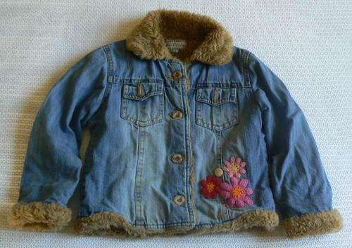 Short padded embroidered denim jacket, 100% cotton, size 5