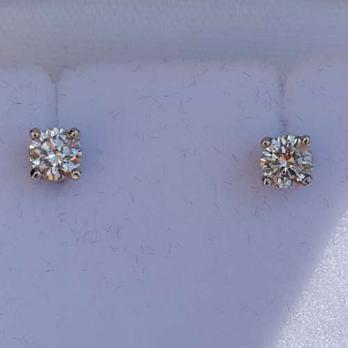 *CERTIFIED*PRINCESS- I COLOUR-  0.46ct DIAMOND STUDS- SOLID WHITE GOLD