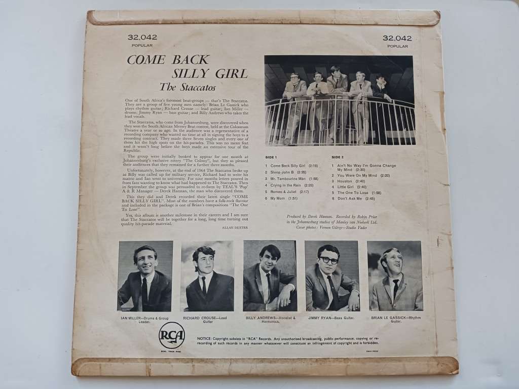 The Staccatos (2) - Come Back Silly Girl  ( scarce 1965 SA released LP )