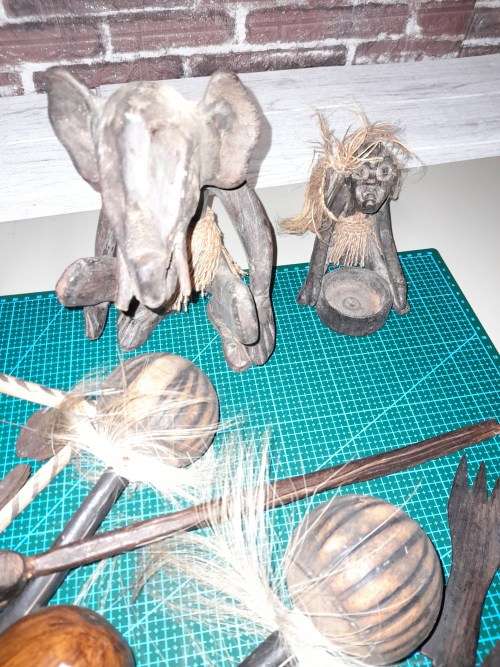 Job Lot of African Art Carvings and Musical Instruments