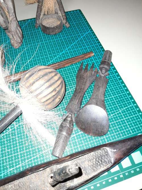 Job Lot of African Art Carvings and Musical Instruments