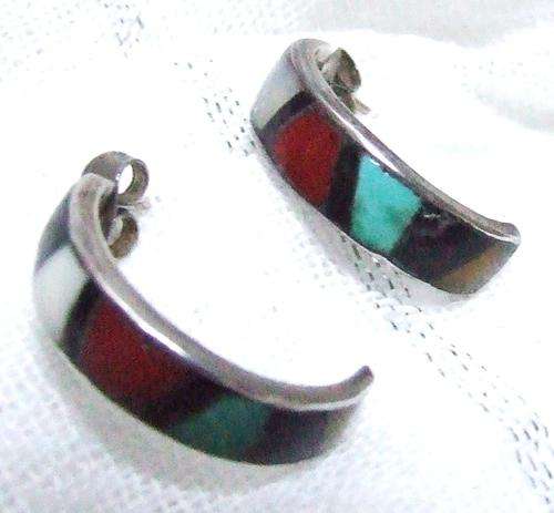 Sterling Silver and TurquoiseEarrings by Zuni Artist - U.S.A.