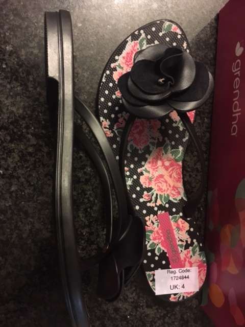 Grendha - Size 4 Black Sandal with Flower